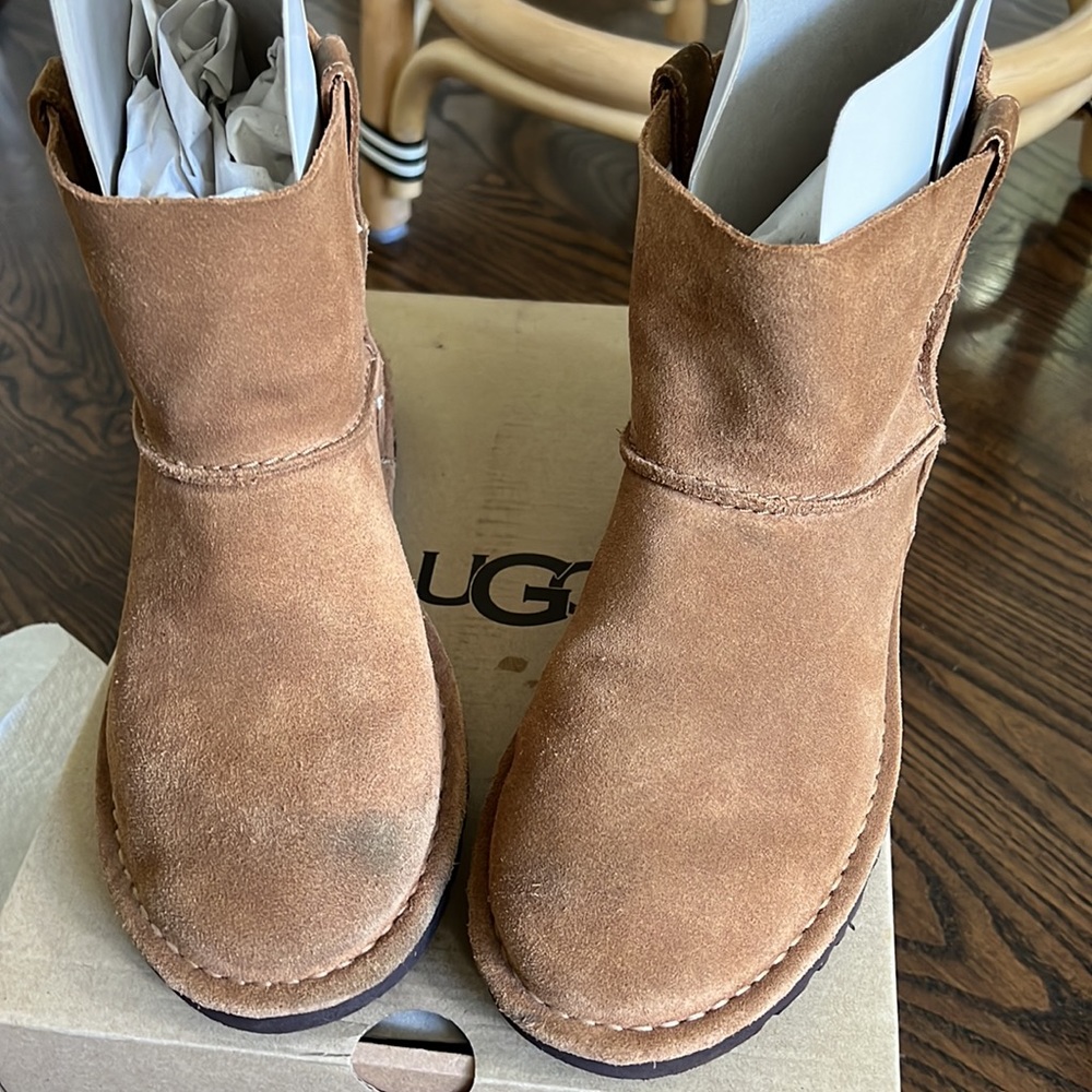 UGG Classic Mini Slouch unlined suede leather tab ankle Boots brown sz 9